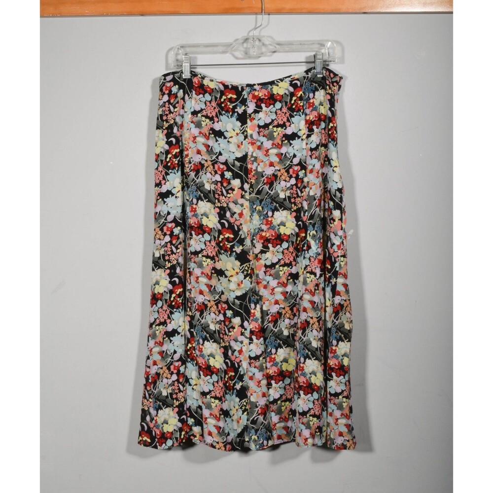 Jones New York 100% Silk Black Floral Long Maxi Trumpet Skirt Sz 12
